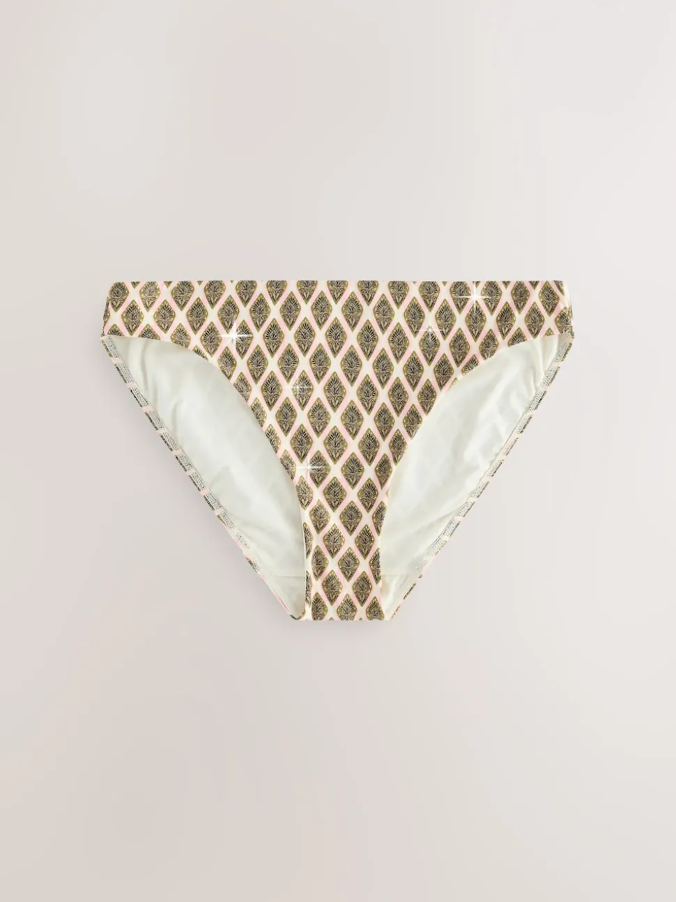 Khaki Green/Cream Foil Woodblock High Leg Bikini Bottoms