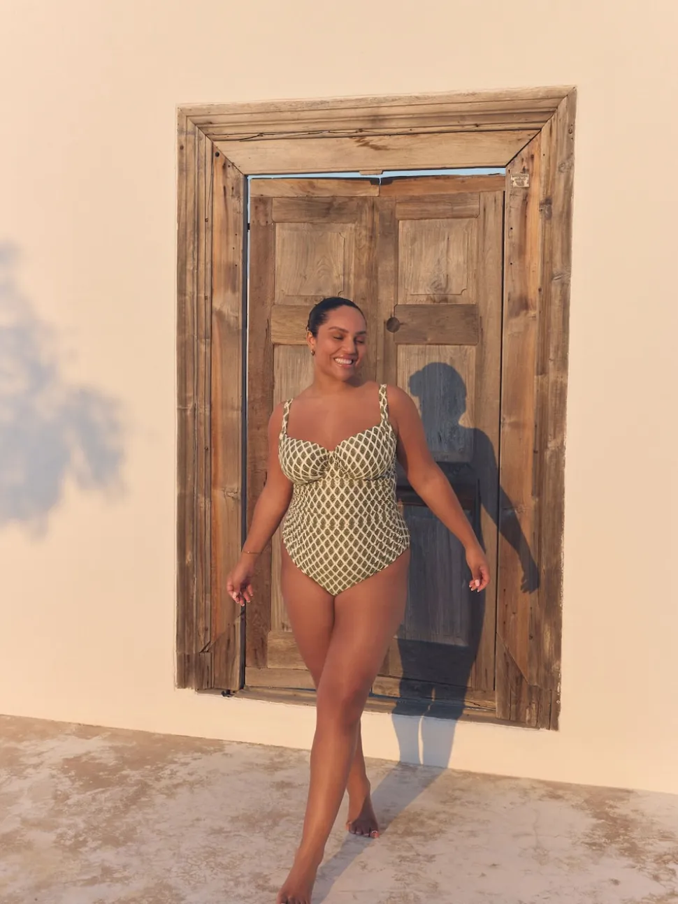 Khaki Green/Cream Foil Woodblock F-K Underwired Tummy Control Swimsuit