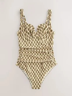Khaki Green/Cream Foil Woodblock F-K Underwired Tummy Control Swimsuit