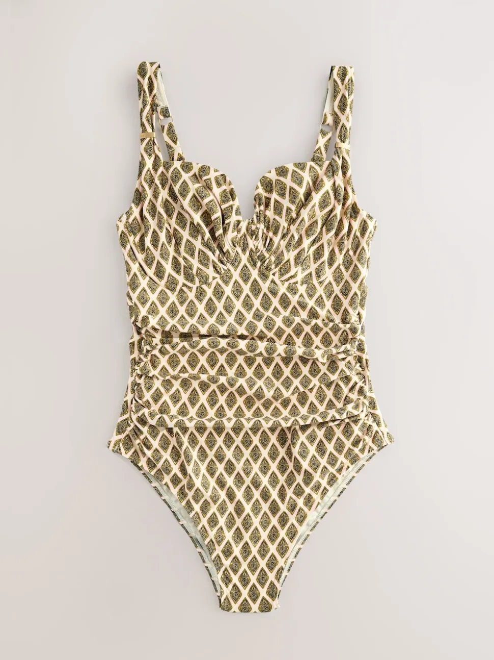 Khaki Green/Cream Foil Woodblock F-K Underwired Tummy Control Swimsuit