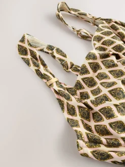 Khaki Green/Cream Foil Woodblock F-K Underwired Tummy Control Swimsuit