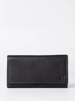 Lakeland Leather Black Chrome Large Flapover Purse