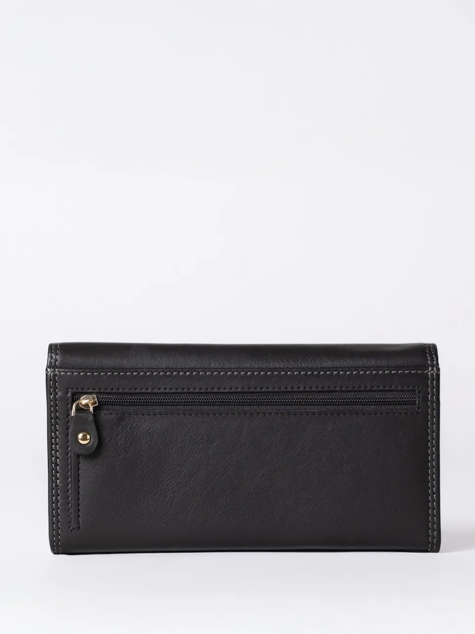 Lakeland Leather Black Chrome Large Flapover Purse