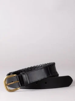 Lakeland Leather Black Wray Whip Stitch Leather Belt