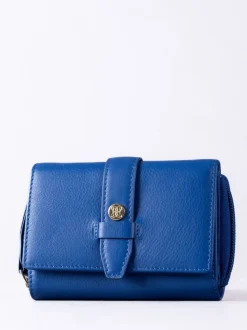 Lakeland Leather Blue Light Medium Icon Stud Tab Purse
