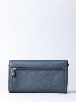 Lakeland Leather Dark Blue Large Flapover Purse