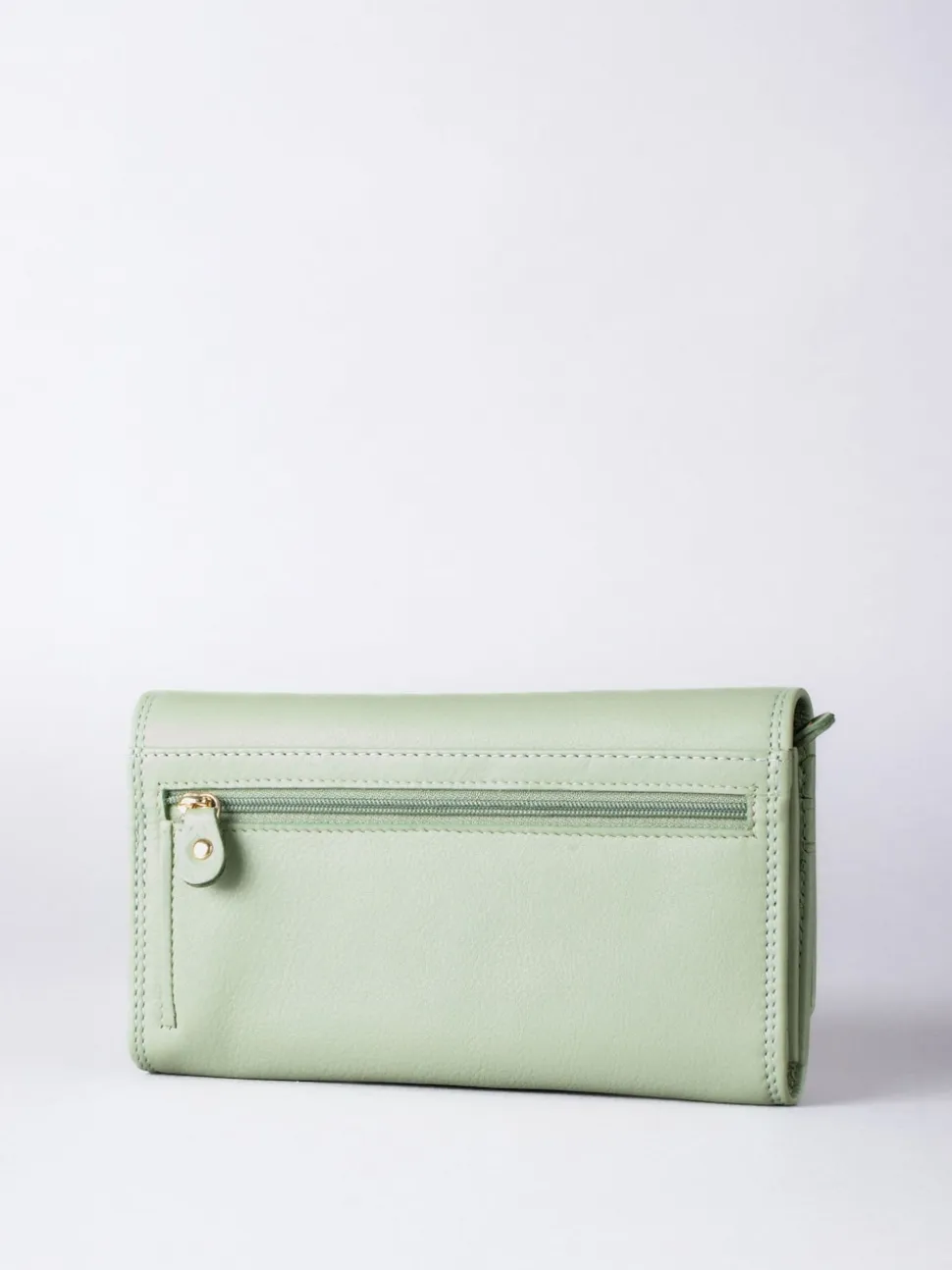 Lakeland Leather Light Green Large Flapover Purse