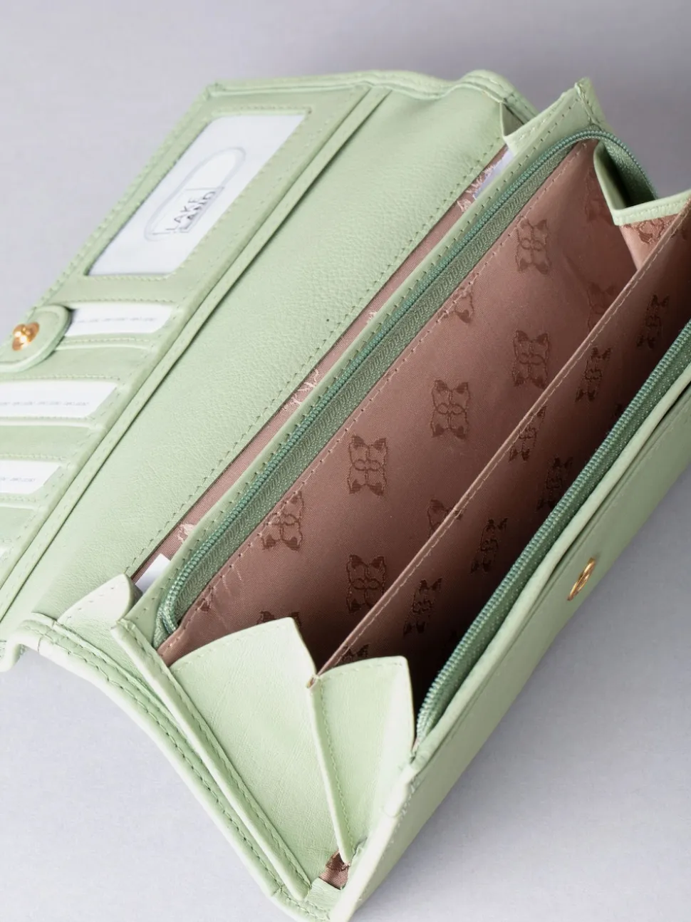 Lakeland Leather Light Green Large Flapover Purse