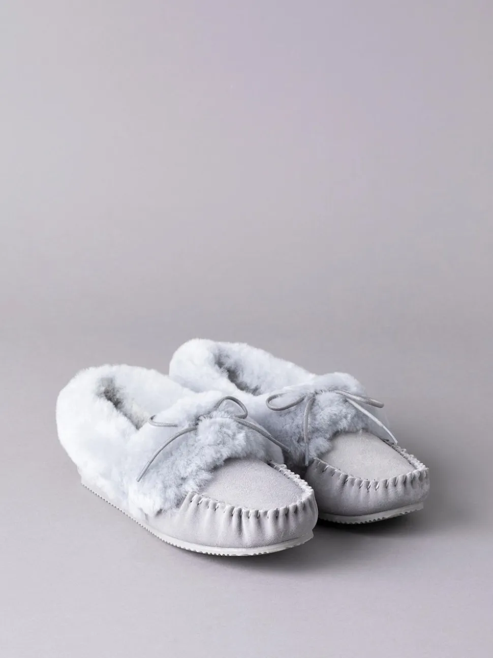 Lakeland Leather Light Grey Ladies Sheepskin Moccasin Slippers