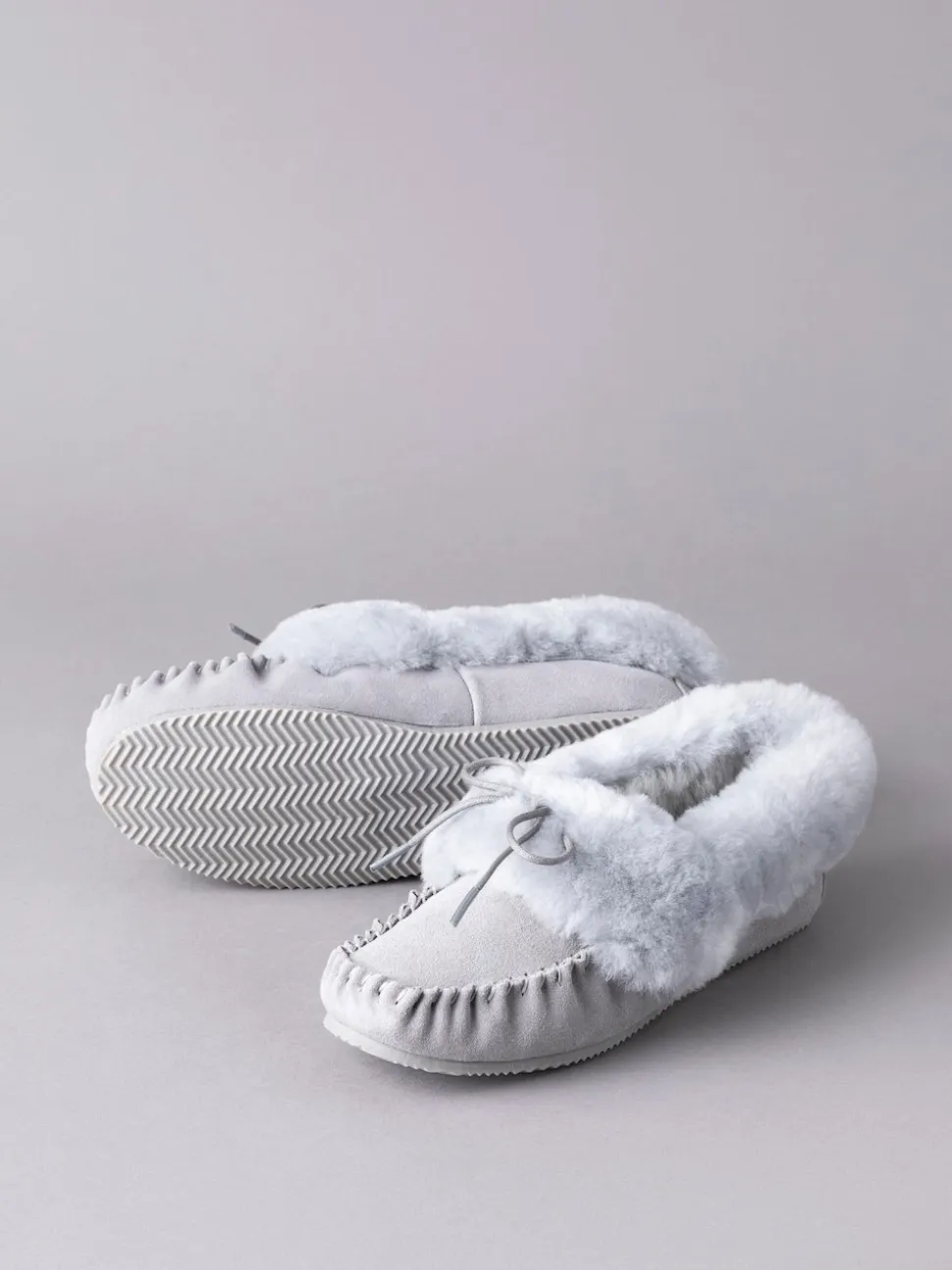 Lakeland Leather Light Grey Ladies Sheepskin Moccasin Slippers