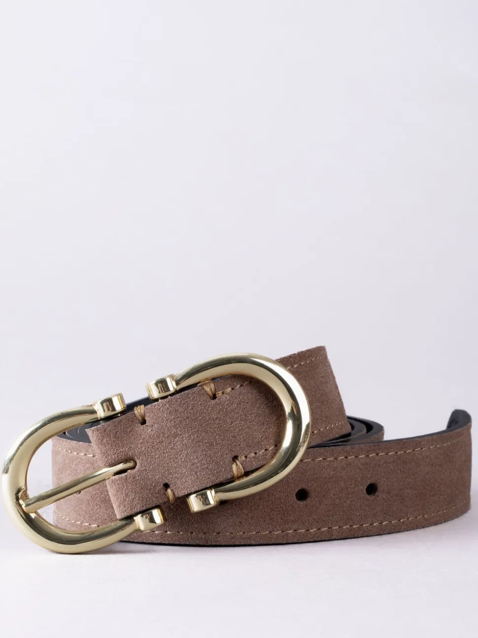 Lakeland Leather Taupe Bowness Dual Buckle Suede Belt