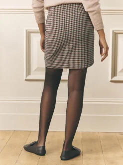 Laura Ashley Brown Dogtooth Check Mini Skirt with Wool