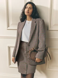 Laura Ashley Brown Heritage Dogtooth Check Blazer with Wool
