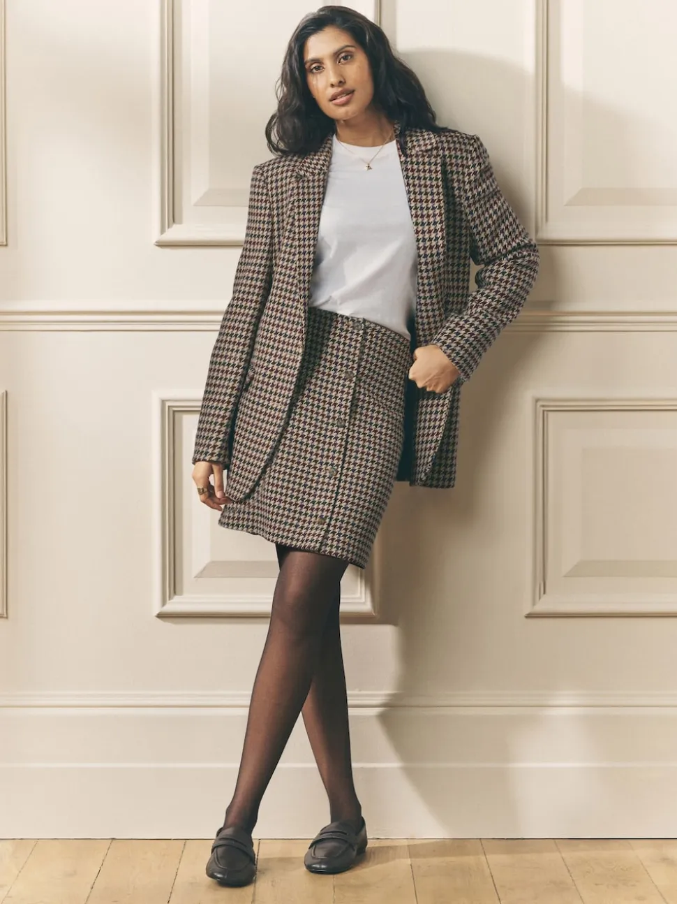 Laura Ashley Brown Heritage Dogtooth Check Blazer with Wool