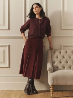 Laura Ashley Burgundy Red Maxi Cord Skirt