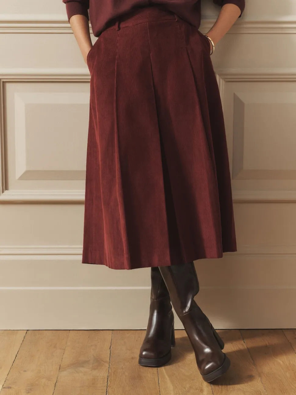 Laura Ashley Burgundy Red Maxi Cord Skirt