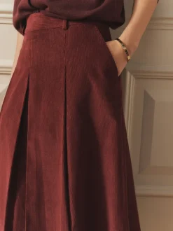 Laura Ashley Burgundy Red Maxi Cord Skirt
