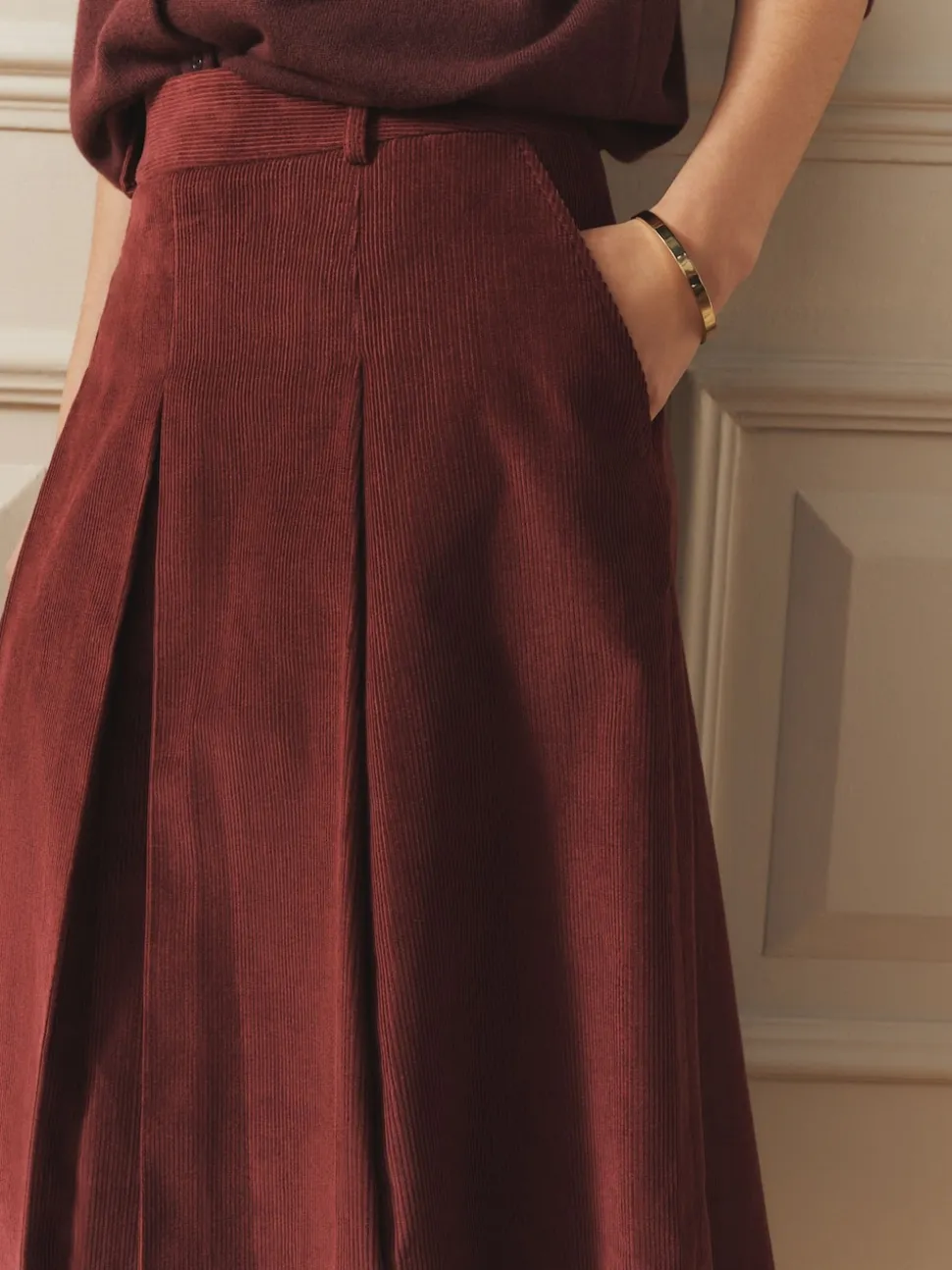 Laura Ashley Burgundy Red Maxi Cord Skirt