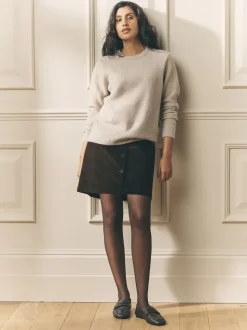 Laura Ashley Chocolate Brown Dogtooth Check Mini Skirt with Wool