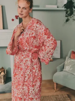 Laura Ashley Pink Peony Cotton Scalloped Woven Robe