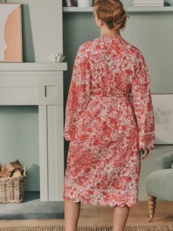 Laura Ashley Pink Peony Cotton Scalloped Woven Robe