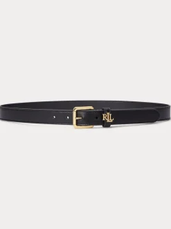 Lauren Ralph Lauren Black 2.5cm Logo Reversible Pebbled Leather Belt