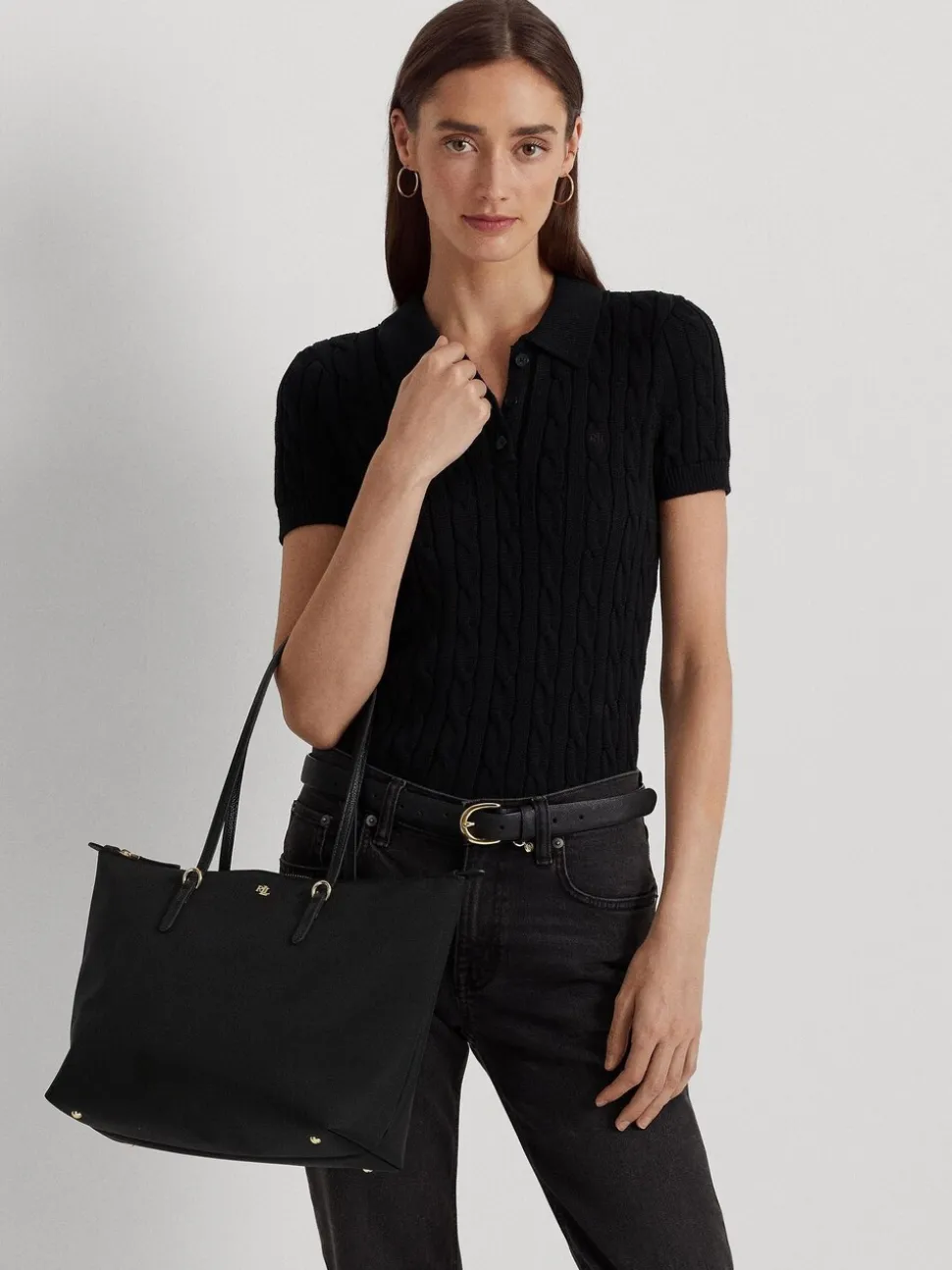 Lauren Ralph Lauren Black Keaton Nylon Medium Tote Bag
