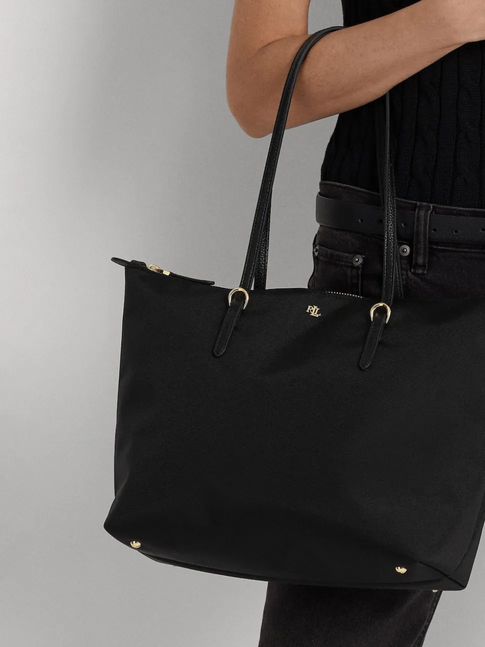 Lauren Ralph Lauren Black Keaton Nylon Medium Tote Bag