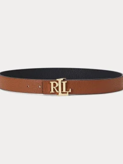 Lauren Ralph Lauren Black/Lauren Tan 2.5cm Logo Reversible Pebbled Leather Belt