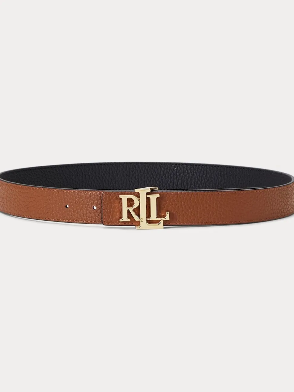 Lauren Ralph Lauren Black/Lauren Tan 2.5cm Logo Reversible Pebbled Leather Belt