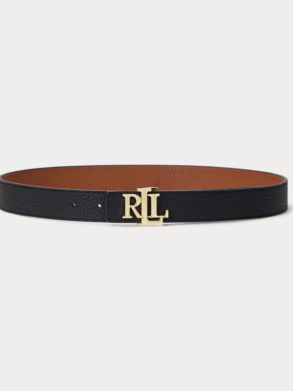 Lauren Ralph Lauren Black/Lauren Tan 2.5cm Logo Reversible Pebbled Leather Belt