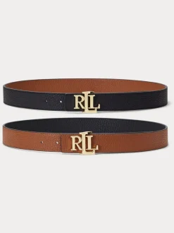 Lauren Ralph Lauren Black/Lauren Tan 2.5cm Logo Reversible Pebbled Leather Belt
