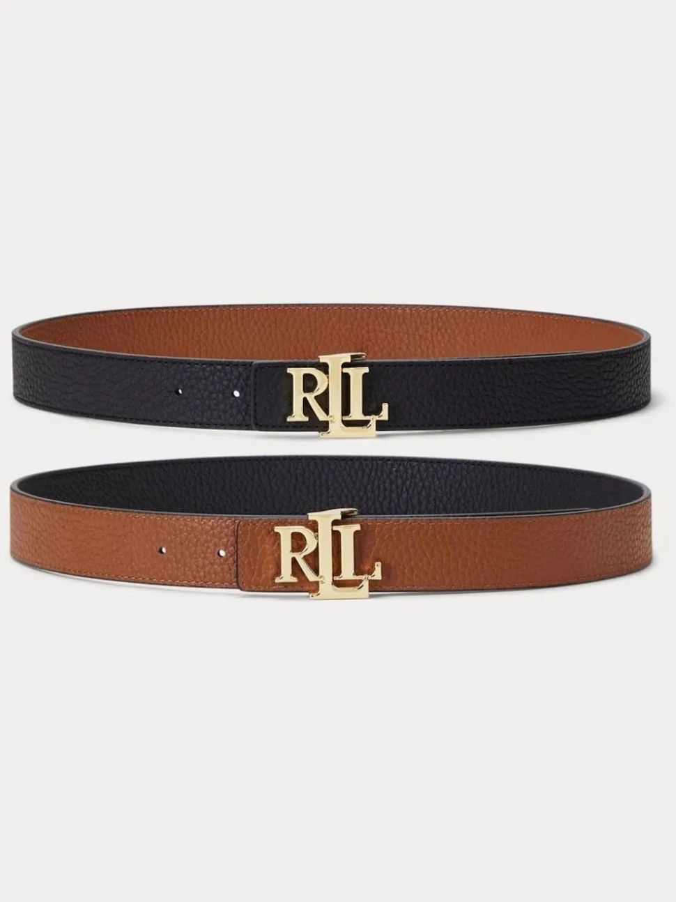 Lauren Ralph Lauren Black/Lauren Tan 2.5cm Logo Reversible Pebbled Leather Belt