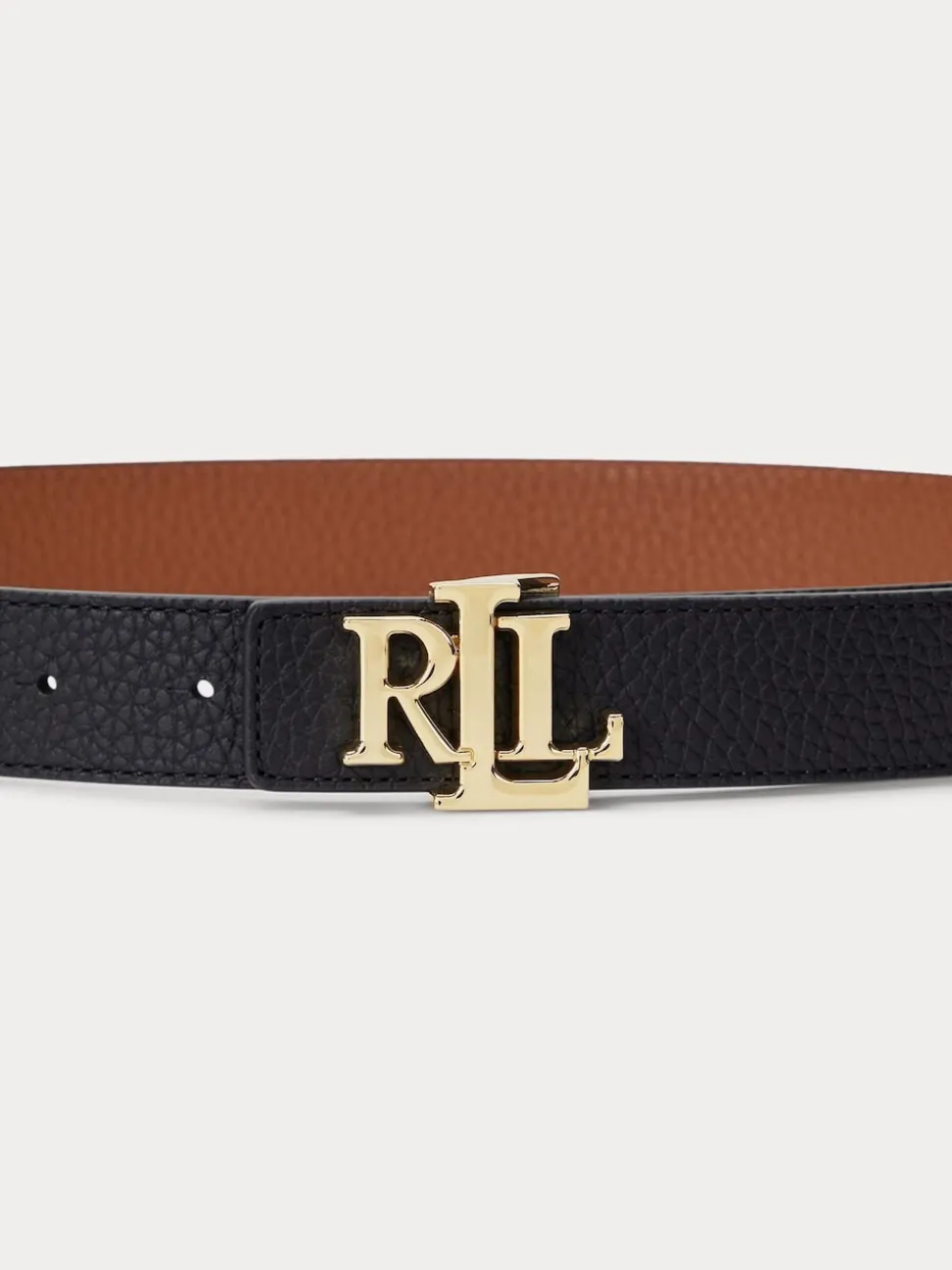 Lauren Ralph Lauren Black/Lauren Tan 2.5cm Logo Reversible Pebbled Leather Belt