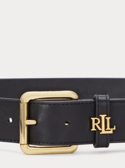 Lauren Ralph Lauren Black 3.2cm Logo-Keeper Leather Belt