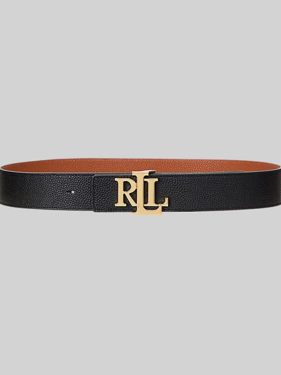 Lauren Ralph Lauren Black/Lauren Tan Wide Logo Reversible Pebbled Leather Belt