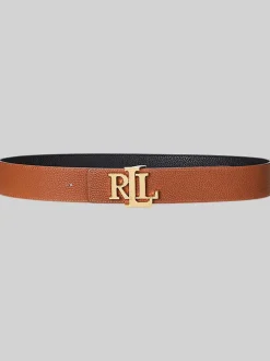Lauren Ralph Lauren Black/Lauren Tan Wide Logo Reversible Pebbled Leather Belt
