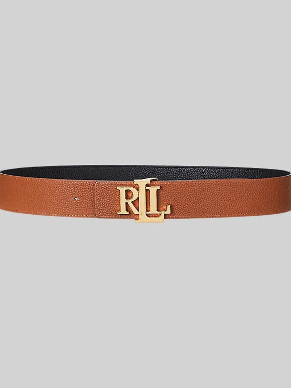 Lauren Ralph Lauren Black/Lauren Tan Wide Logo Reversible Pebbled Leather Belt