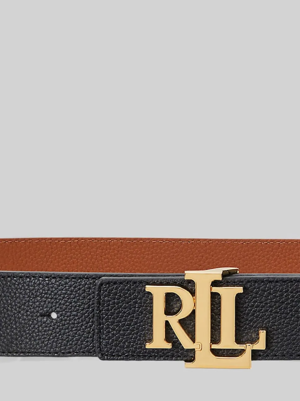 Lauren Ralph Lauren Black/Lauren Tan Wide Logo Reversible Pebbled Leather Belt