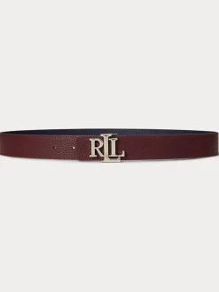 Lauren Ralph Lauren Lauren Navy/Dark Garnet 2.5cm Logo Reversible Pebbled Leather Belt