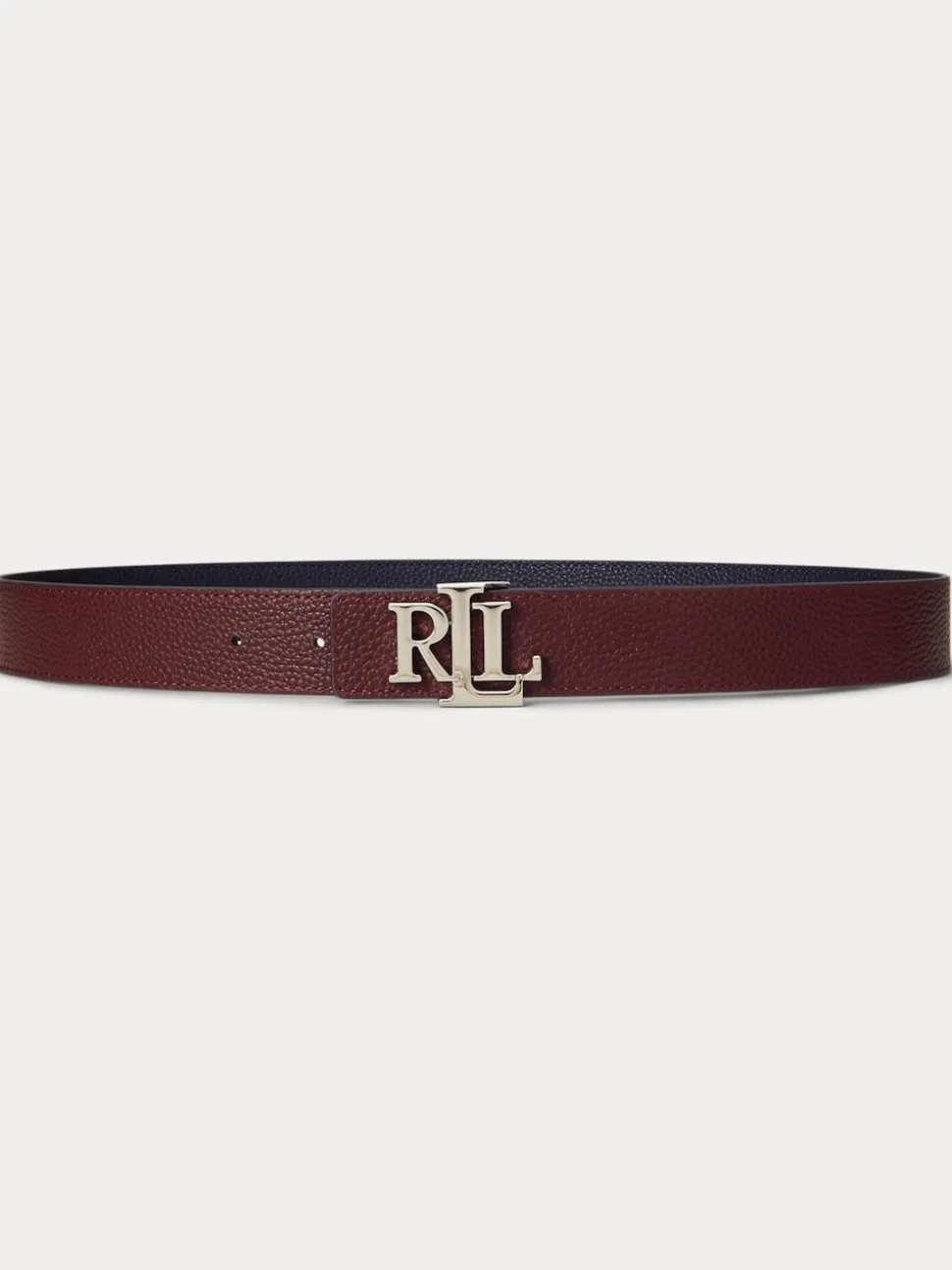 Lauren Ralph Lauren Lauren Navy/Dark Garnet 2.5cm Logo Reversible Pebbled Leather Belt
