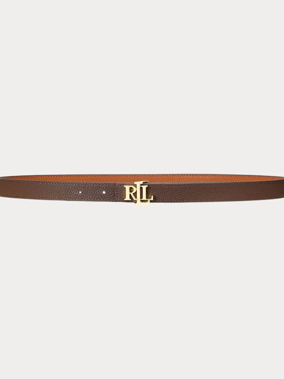 Lauren Ralph Lauren Lauren Tan/Dark Brown 1.9cm Skinny Logo Reversible Pebbled Leather Belt