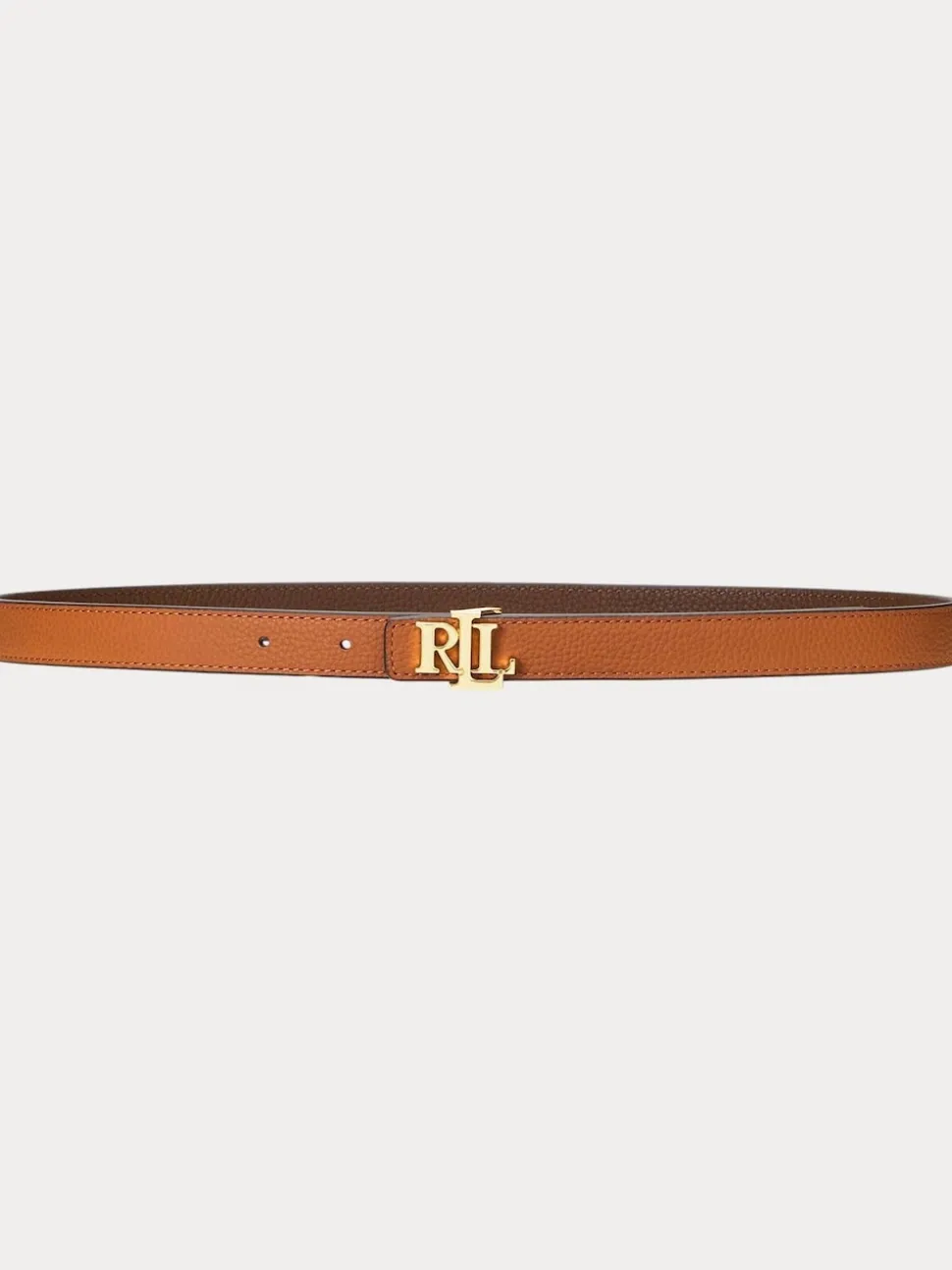 Lauren Ralph Lauren Lauren Tan/Dark Brown 1.9cm Skinny Logo Reversible Pebbled Leather Belt