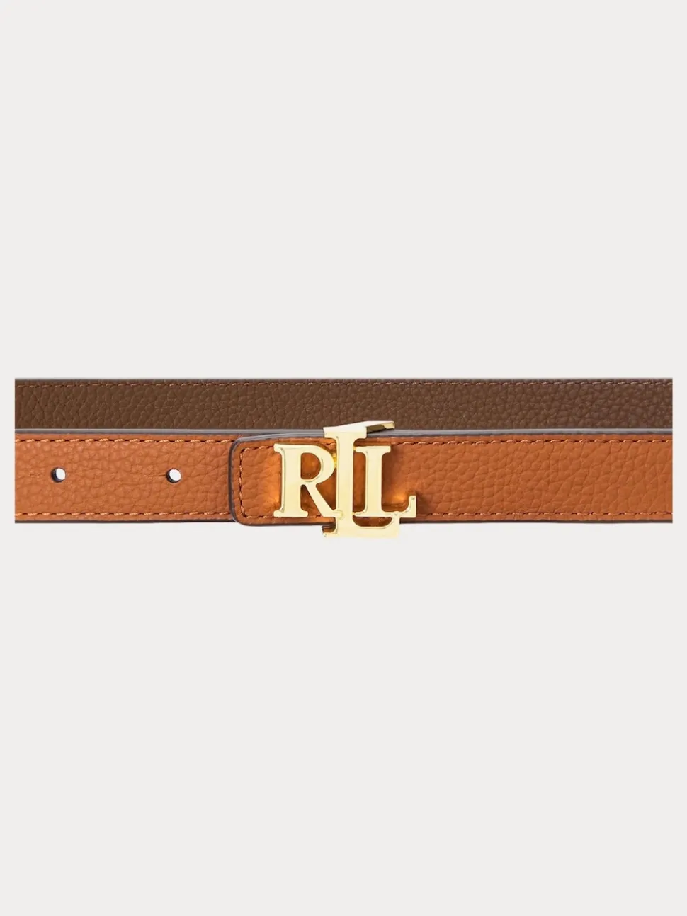 Lauren Ralph Lauren Lauren Tan/Dark Brown 1.9cm Skinny Logo Reversible Pebbled Leather Belt