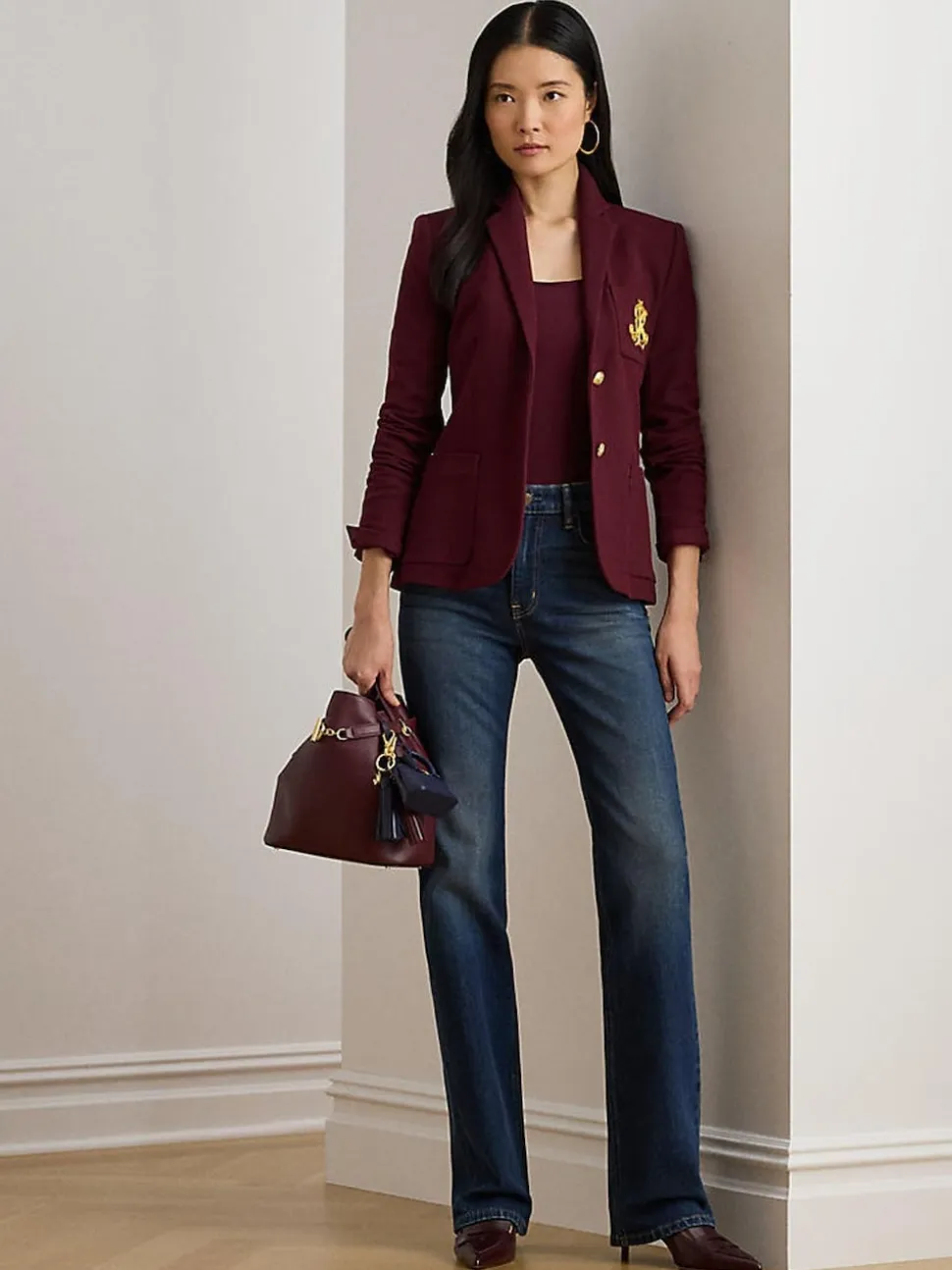 Lauren Ralph Lauren Red Anfisa Crest Logo Blazer Jacket