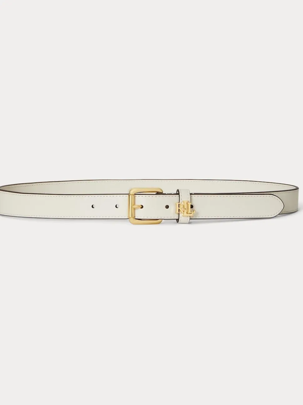 Lauren Ralph Lauren White Logo Keeper Leather Skinny Belt