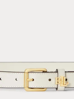 Lauren Ralph Lauren White Logo Keeper Leather Skinny Belt