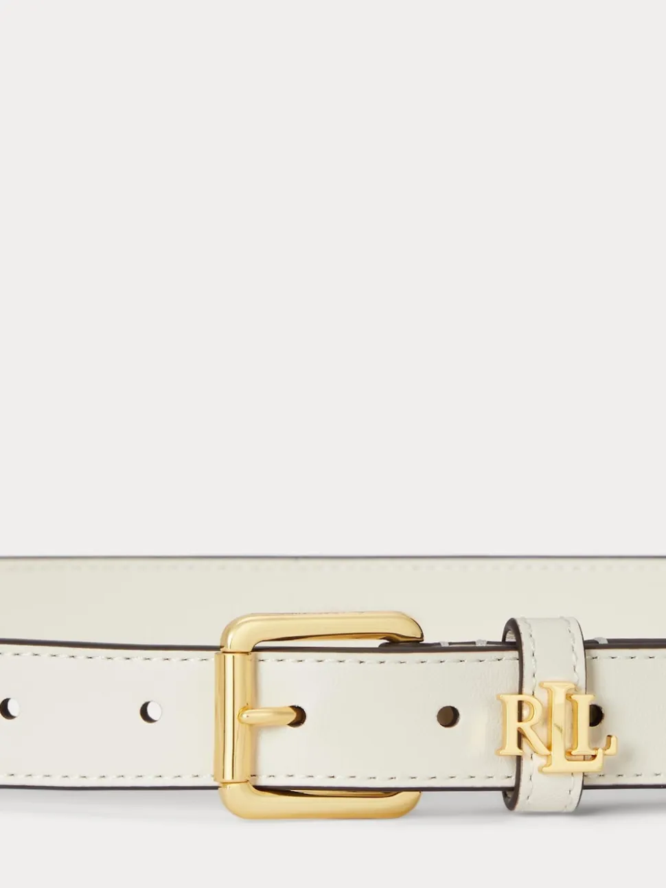 Lauren Ralph Lauren White Logo Keeper Leather Skinny Belt