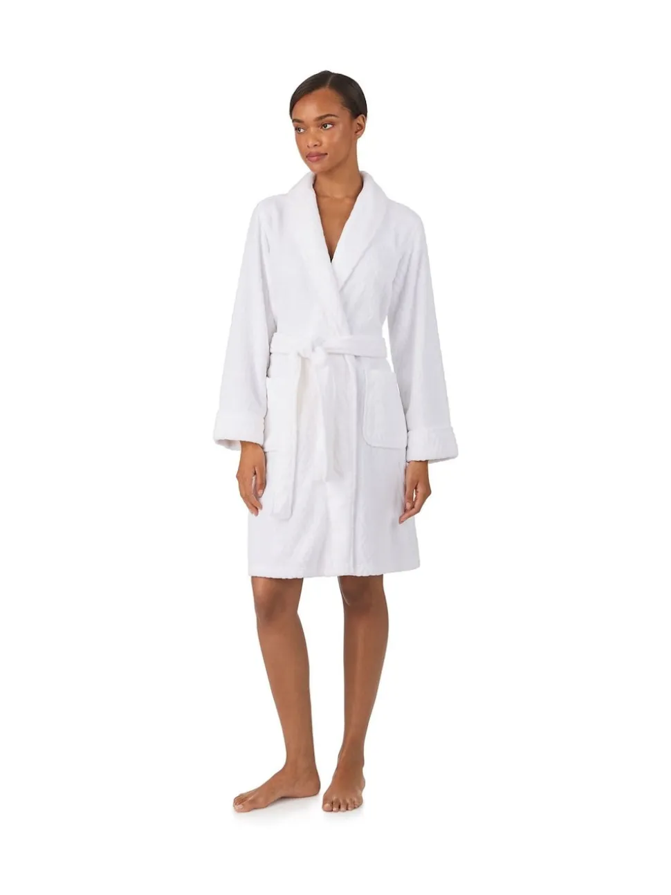 Lauren Ralph Lauren White Chenille So Soft L/S Shawl Collar Short Robe