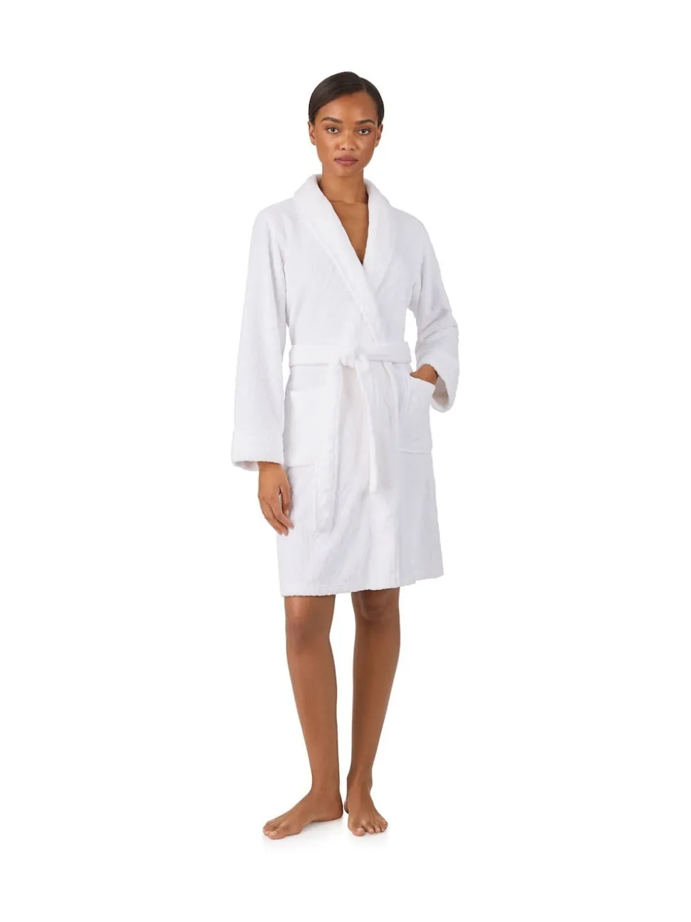 Lauren Ralph Lauren White Chenille So Soft L/S Shawl Collar Short Robe